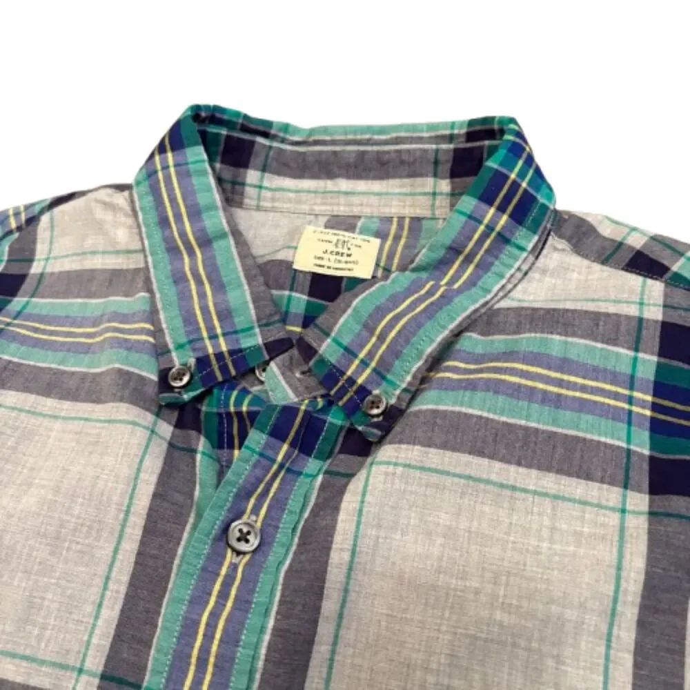 J.Crew Plaid Button Down Shirt Long Sleeve‎ Gray Two Tone Blue Men’s Size Large